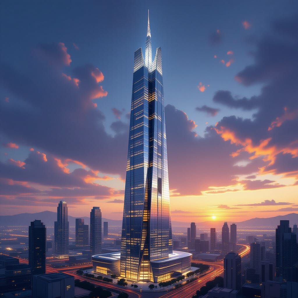 Futuristic Skyscraper at Sunset in Architectural Style