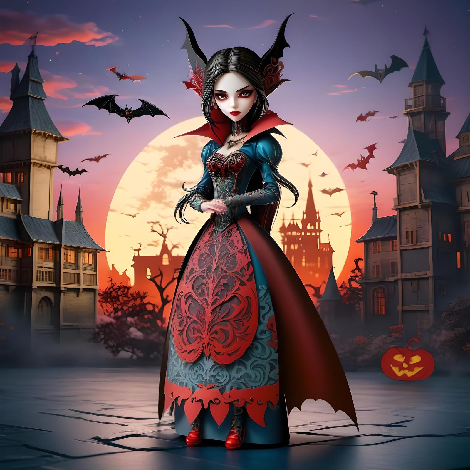 Gothic Female Vampire Paper Art