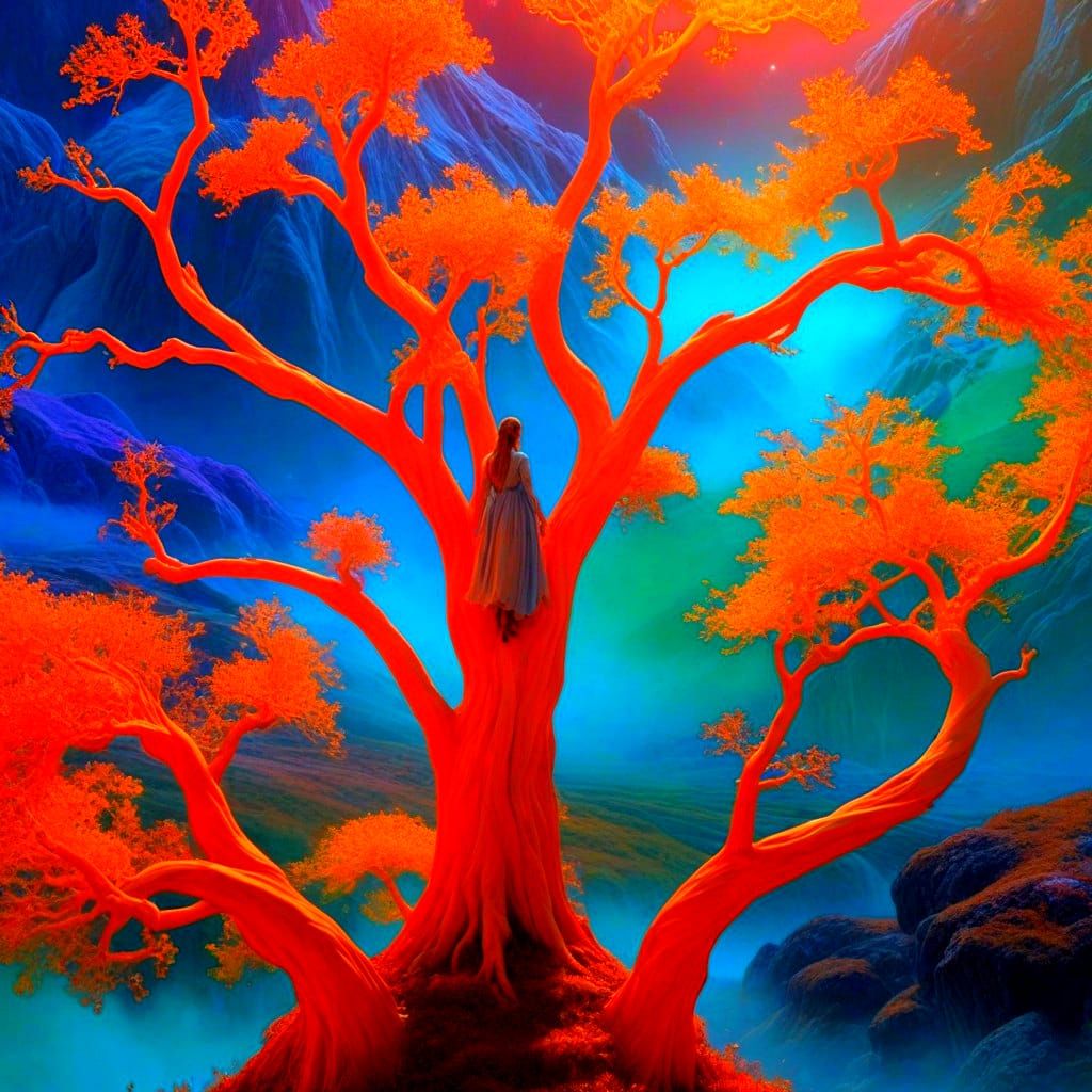 Ethereal Figure Surrounded by Vast, Shimmering Mists in a Dr...