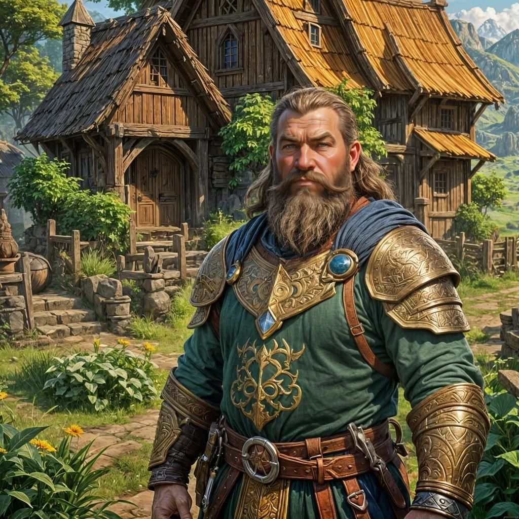 Epic Dwarven Farmer in a Vibrant Fantasy Landscape
