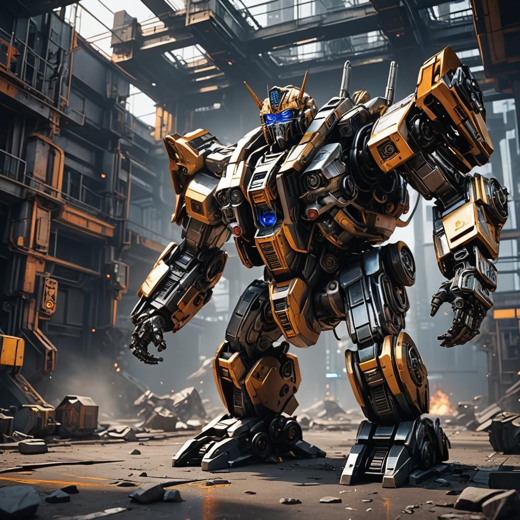 Cyberpunk Transformer Mech in Polished Metal