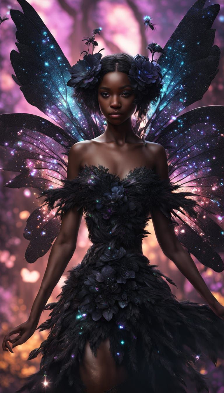 Black Fairy with Iridescent Wings, Matte Painting