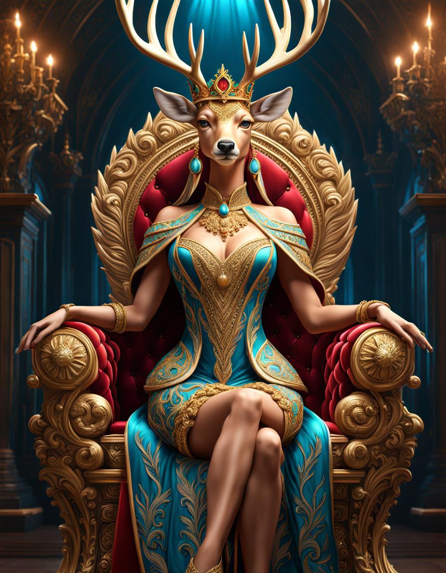 Deer queen in a blue dress - Human-hybrid