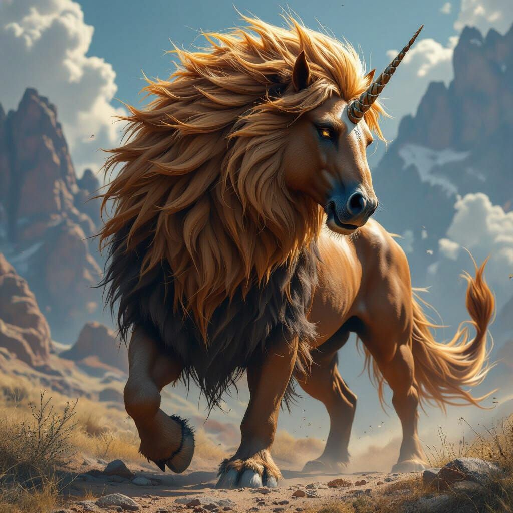 Majestic Lion-Horse Hybrid Fantasy Concept Art