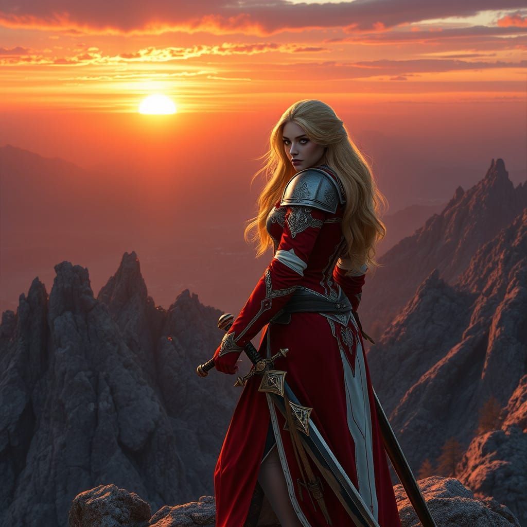 Majestic Golden Knight Against Sunset Hues