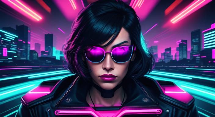 Cosmic Rider in Neon Cityscape