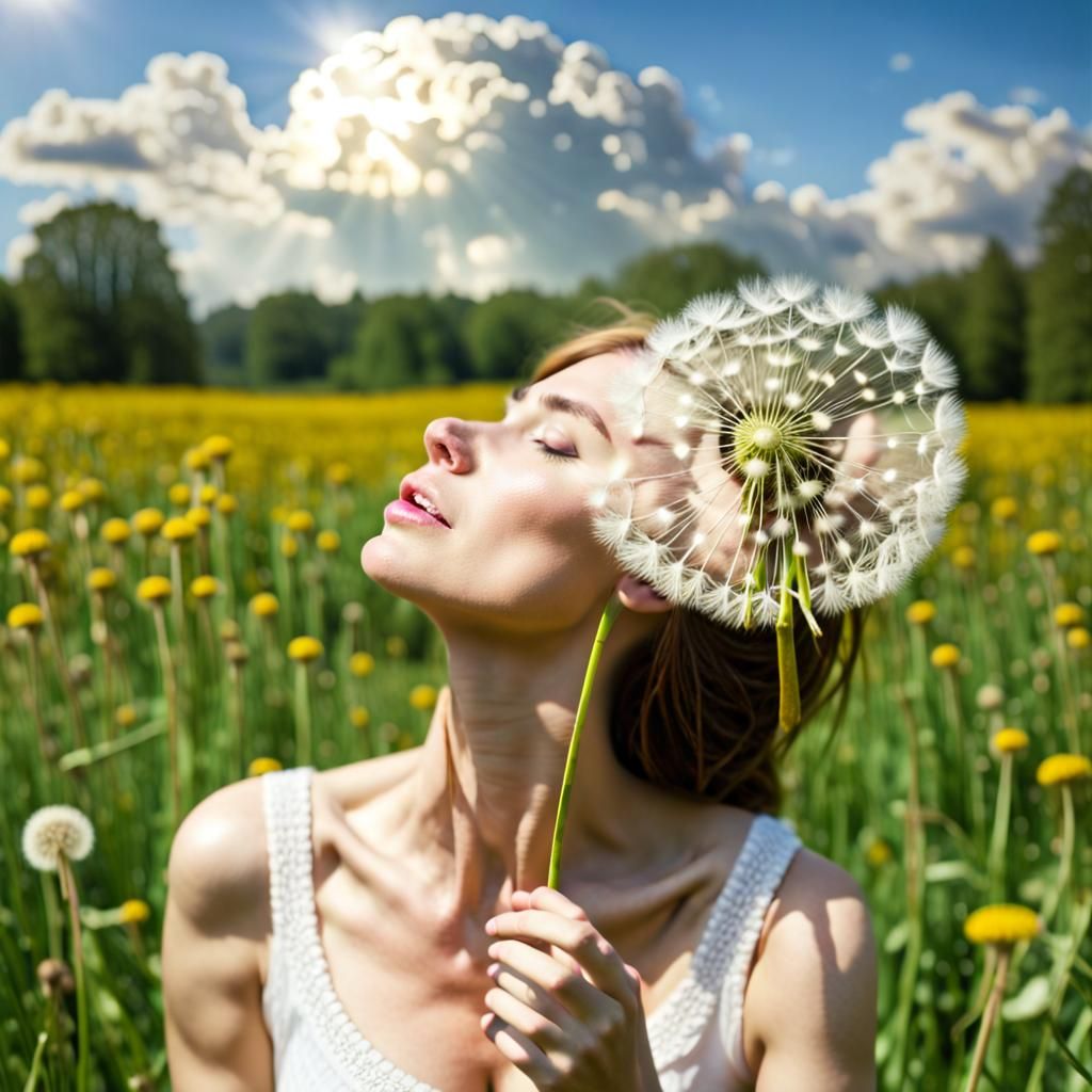 Dandelion Goddess Revels in Whimsical Sunshine