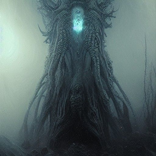 Cosmic Horror Elder Things in Darkened Landscape