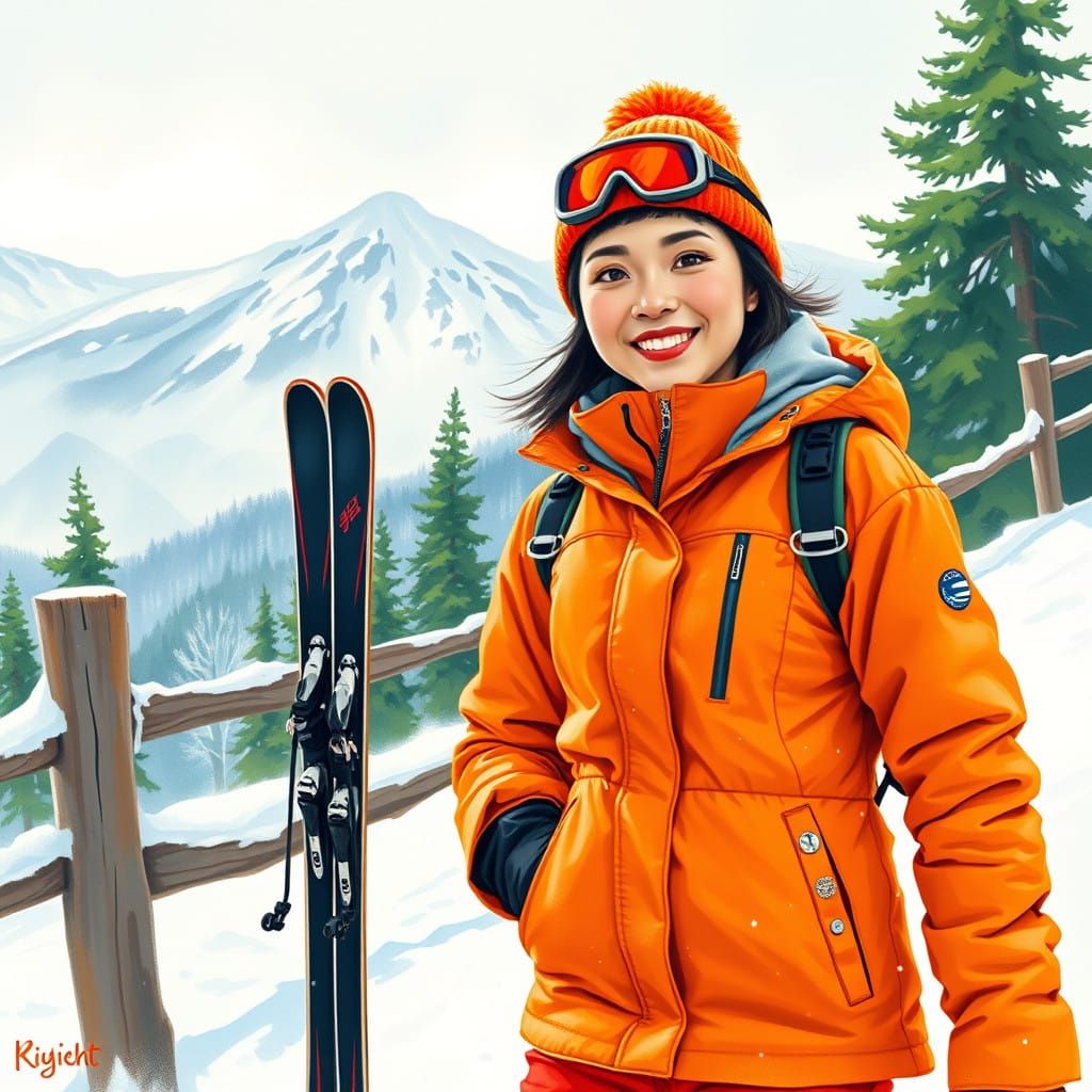 Impressionist Ski Instructor on Snowy Mountain Slope