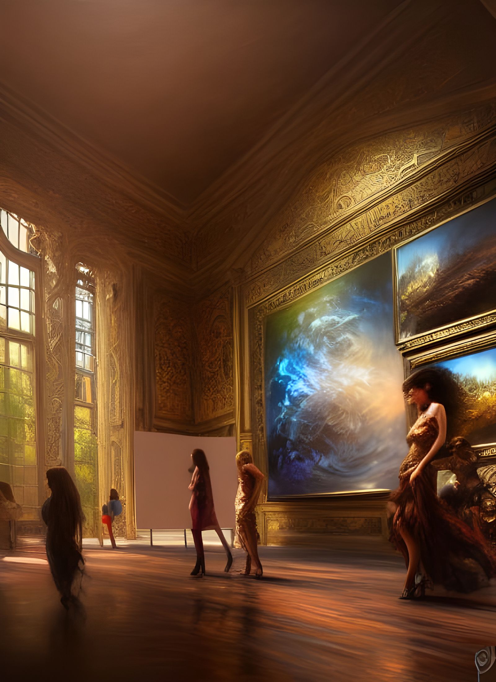 Ethereal Art Gallery Scene in Hyper-Realistic Style