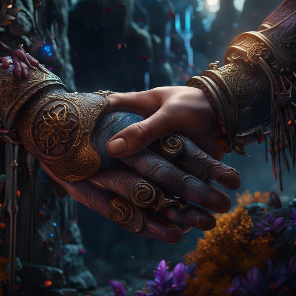 Fantastical Helping Hands in Vast, Detailed Landscape