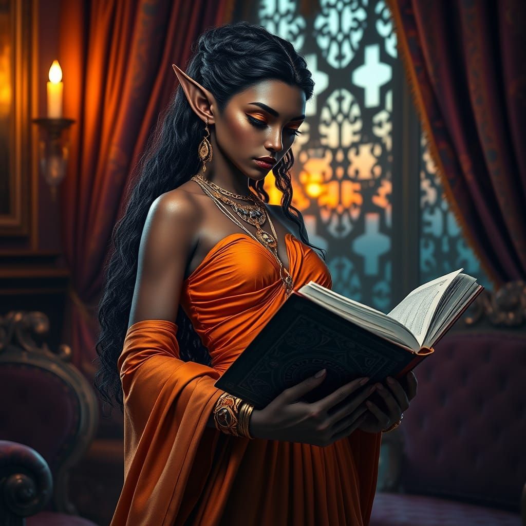 Exotic Fantasy Elf in Golden Armor