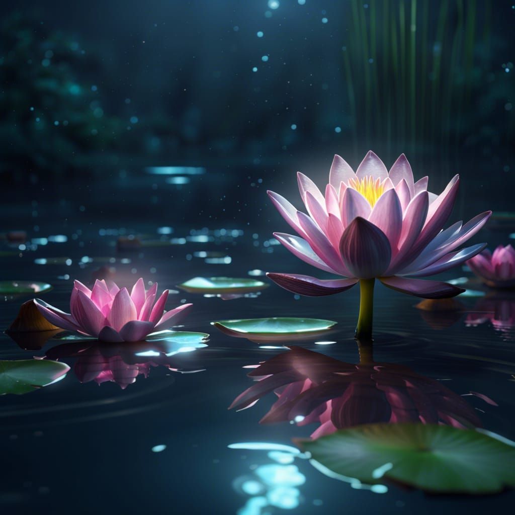 Dreamy Water Lily Scene in Vibrant Unreal Engine Colors