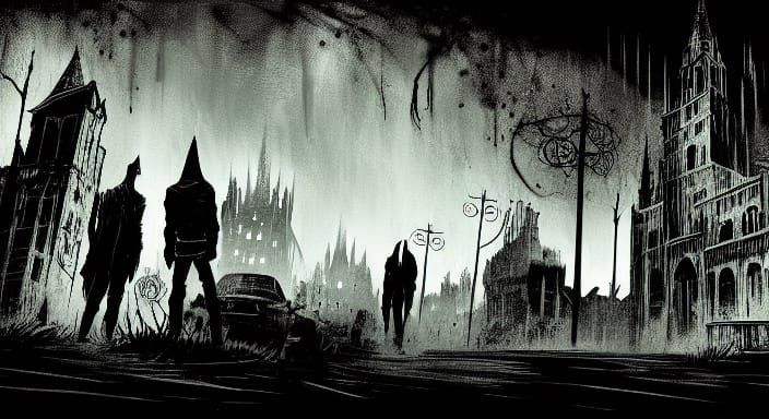 Vampires and Humans in Dark Gothic Horror Scene