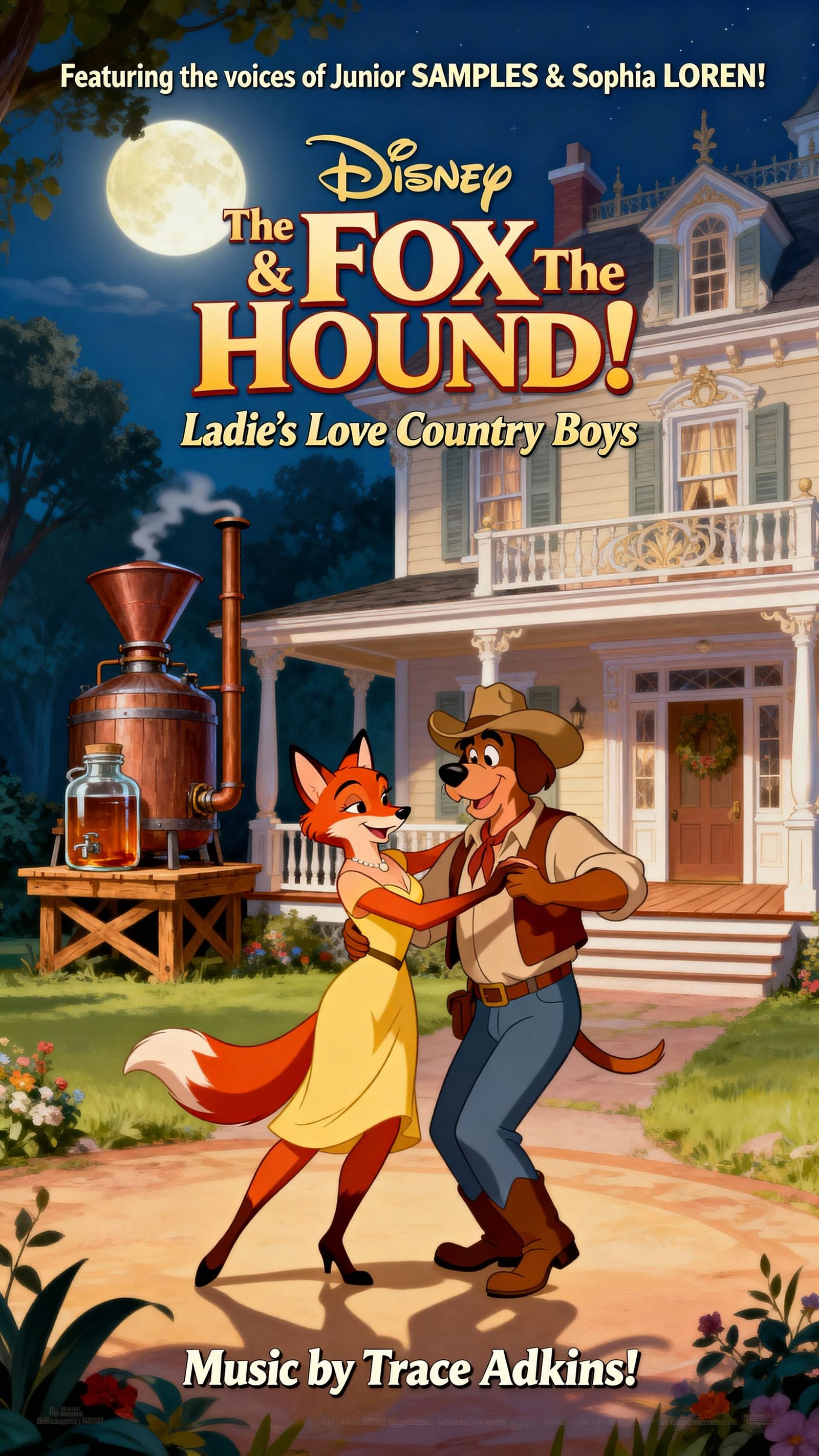 Fox Woman Dances with Hound Man in Disney Style Poster