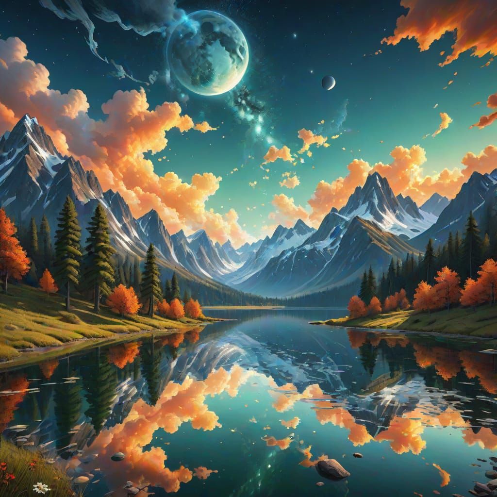 Starry Night Sky Over Gloopy Green Lake