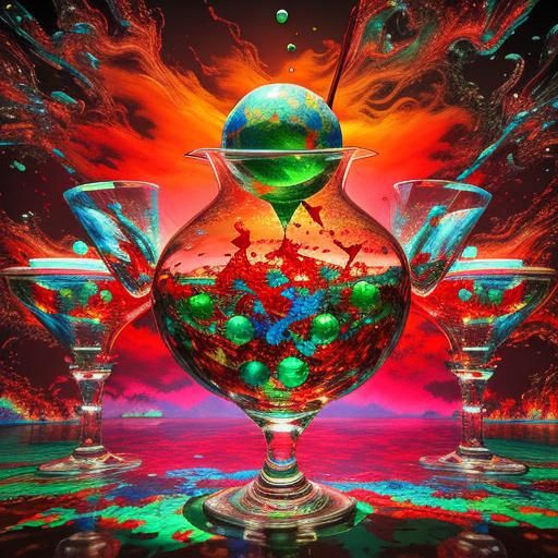 Dreamlike Wineglass Scene Under Vibrant Blue Sky