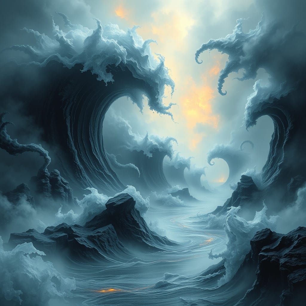 Dreamlike Realm of Swirling Black Chaos Waves