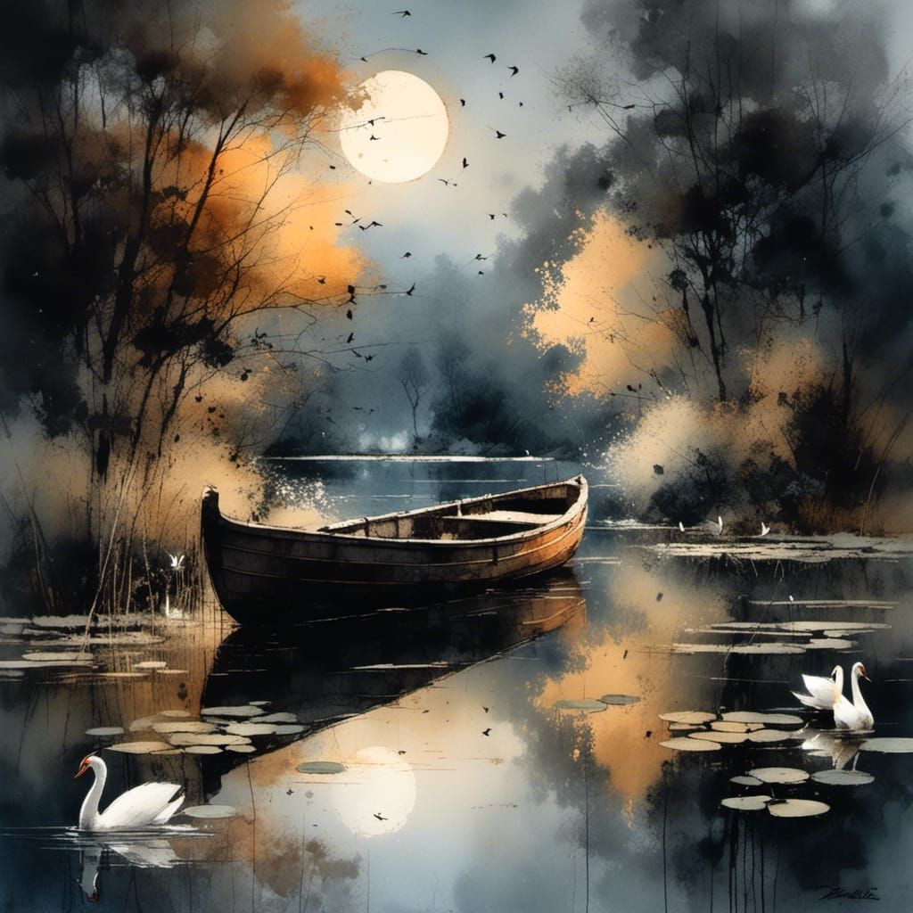 Luminous Moonlit Scene with Serene Lake and Delicate Water L...