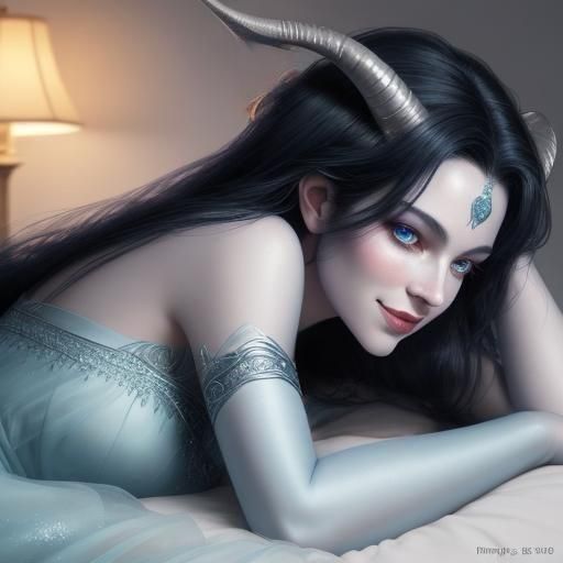 A Serene Tiefling Princess Exudes Elegant Charm in Soft, Cin...