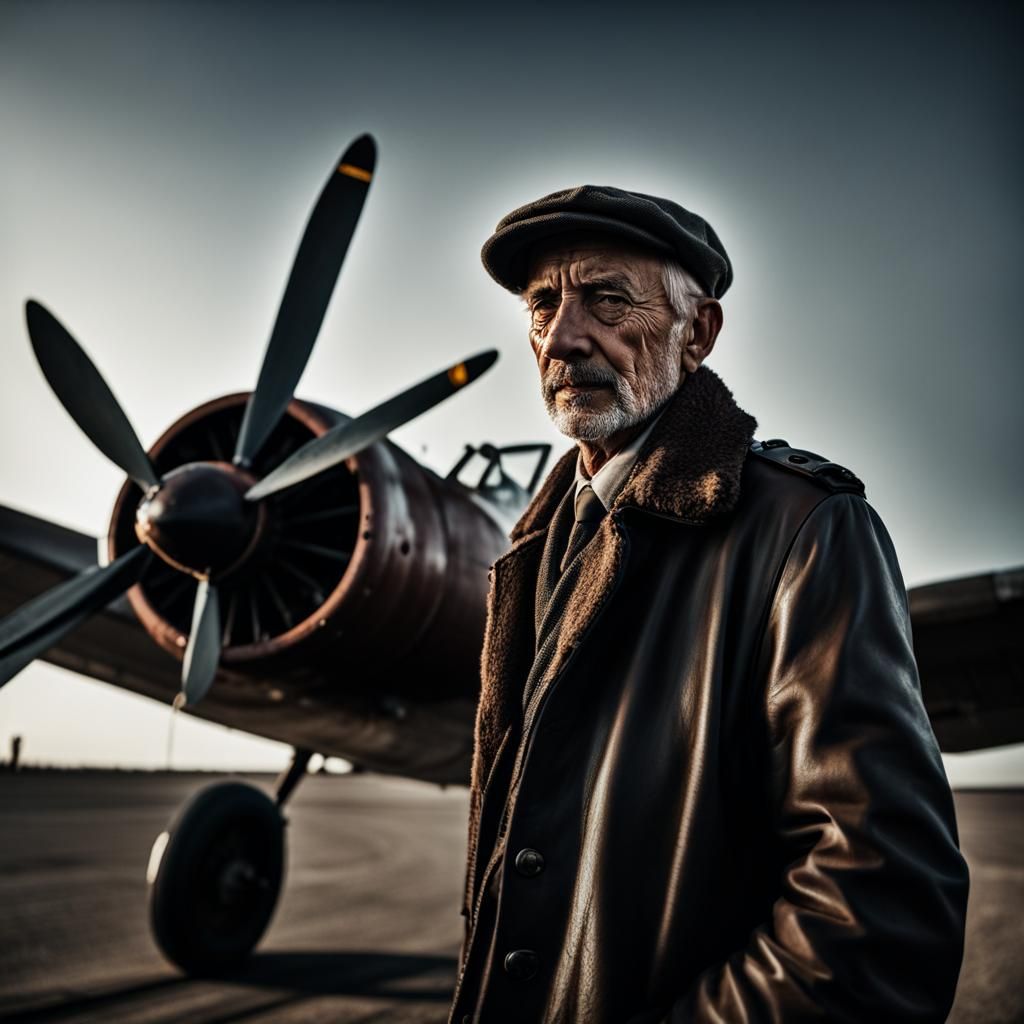 A Wolf Approaches a Vintage Airplane on a Deserted Street