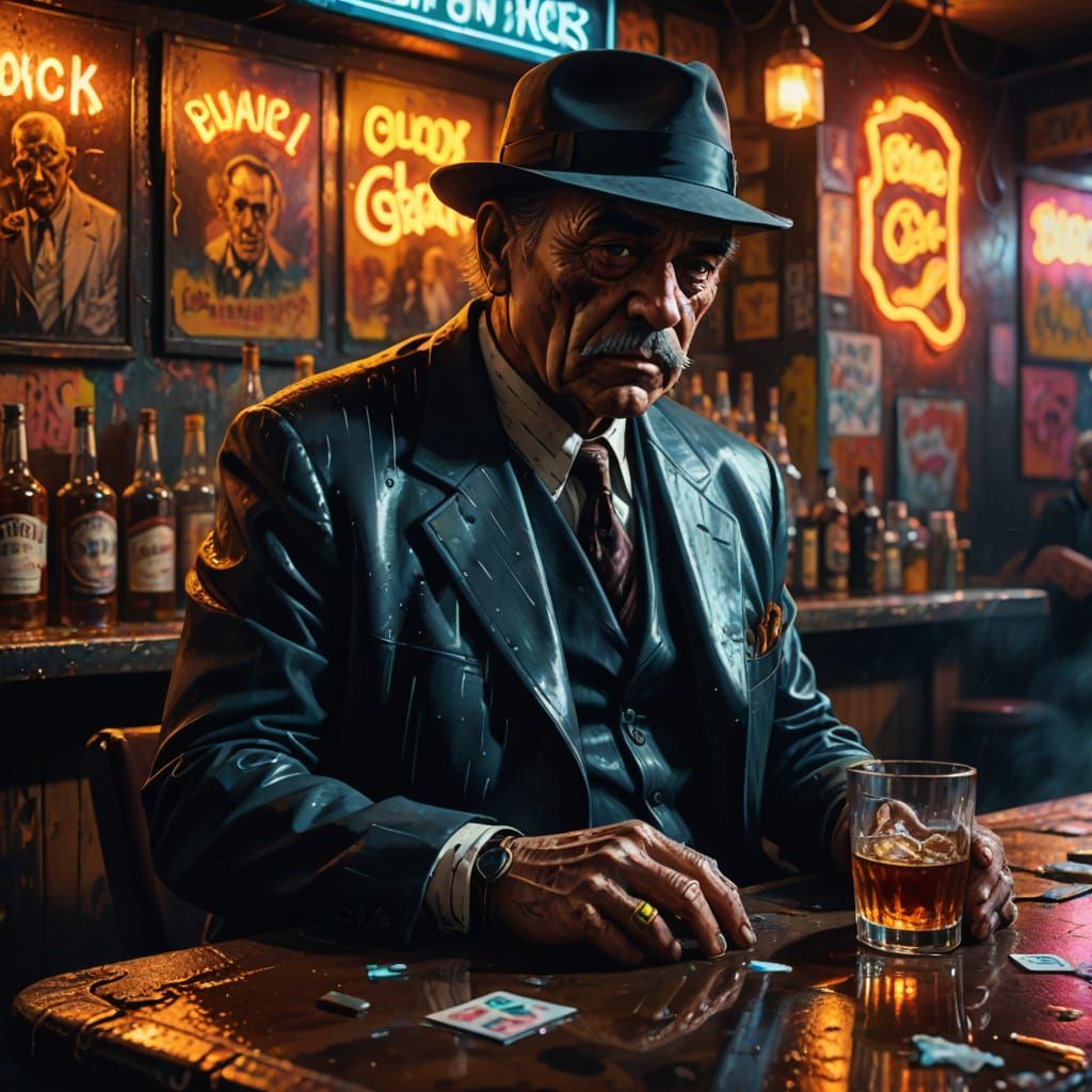 Gritty Gangster in Polychromatic Graffiti Art Style