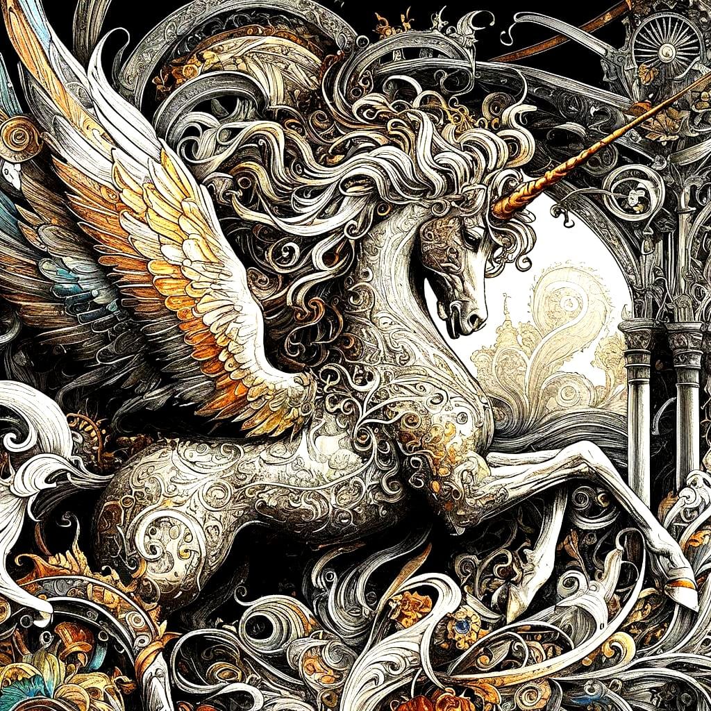 Vibrant Unicorn in Intricate Arabesque Patterns