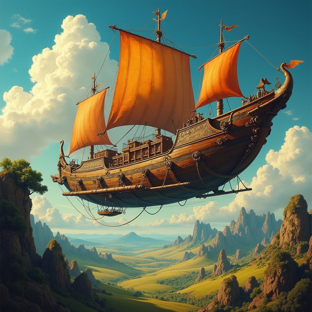 Late Renaissance Airship in Whimsical, Fantastical Worlds
