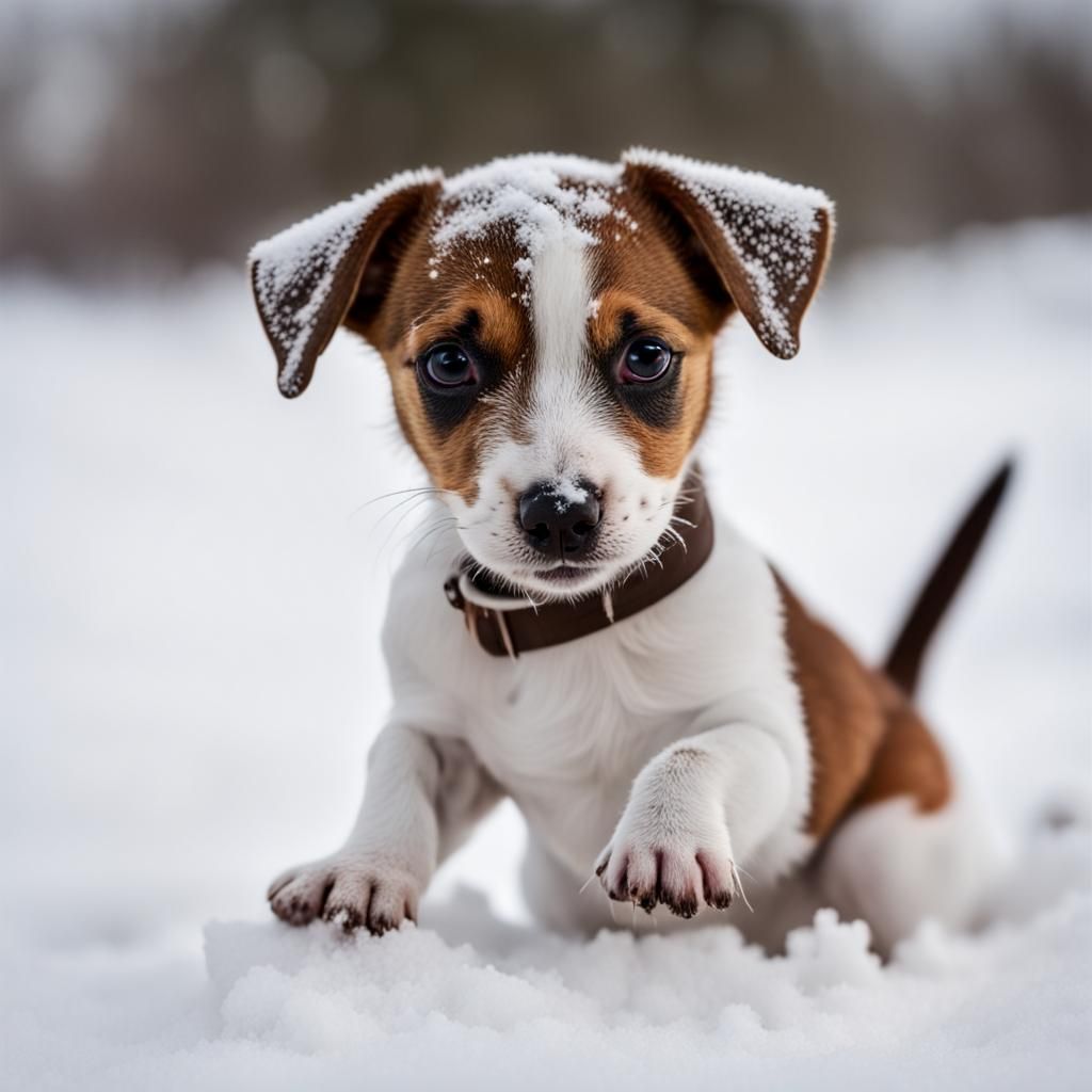 Joyful Jack Russell Plays in the Snow