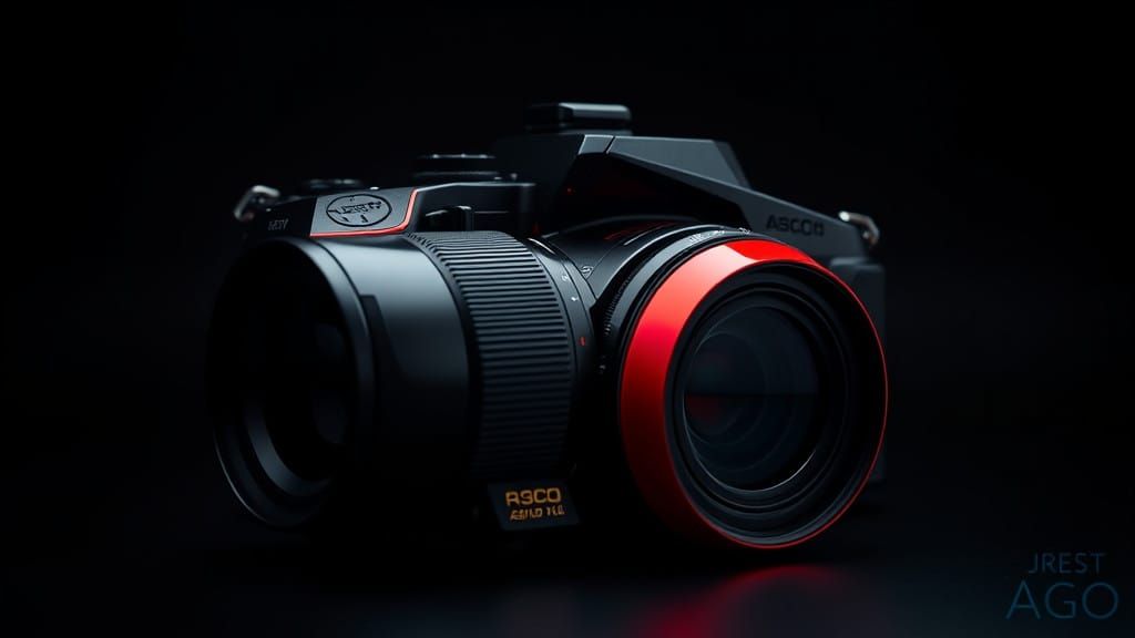 Futuristic Digital SLR Camera in Bold Red and Black