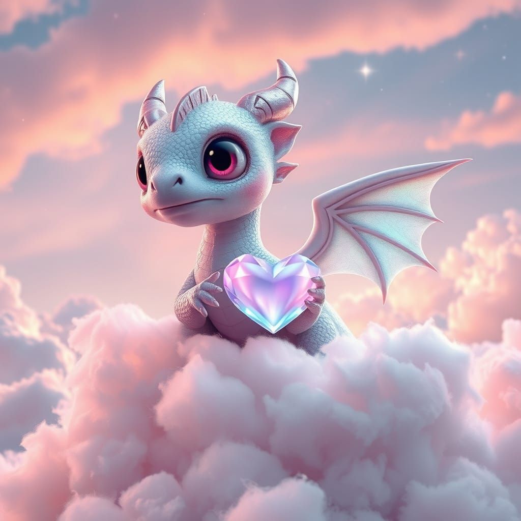 Pearlescent Dragon Hatchling with Crystal Heart