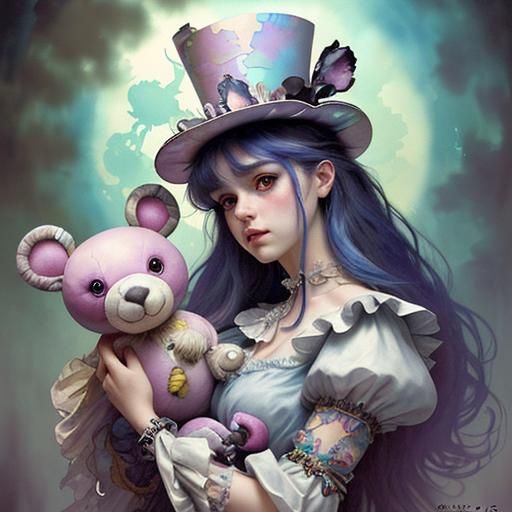 Delicate Watercolor Scene of a Whimsical Stuffed Animal Gath...