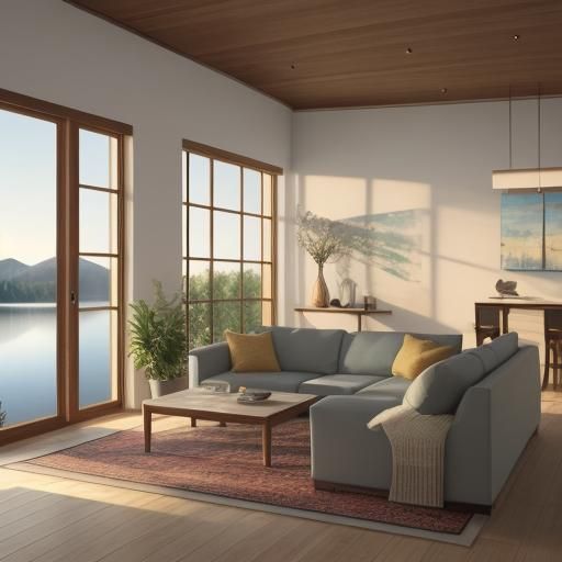 Surreal Modern Masterpiece with Serene Lake View