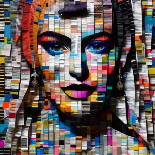 Mosaic Portrait of a Woman in Triadic Colors