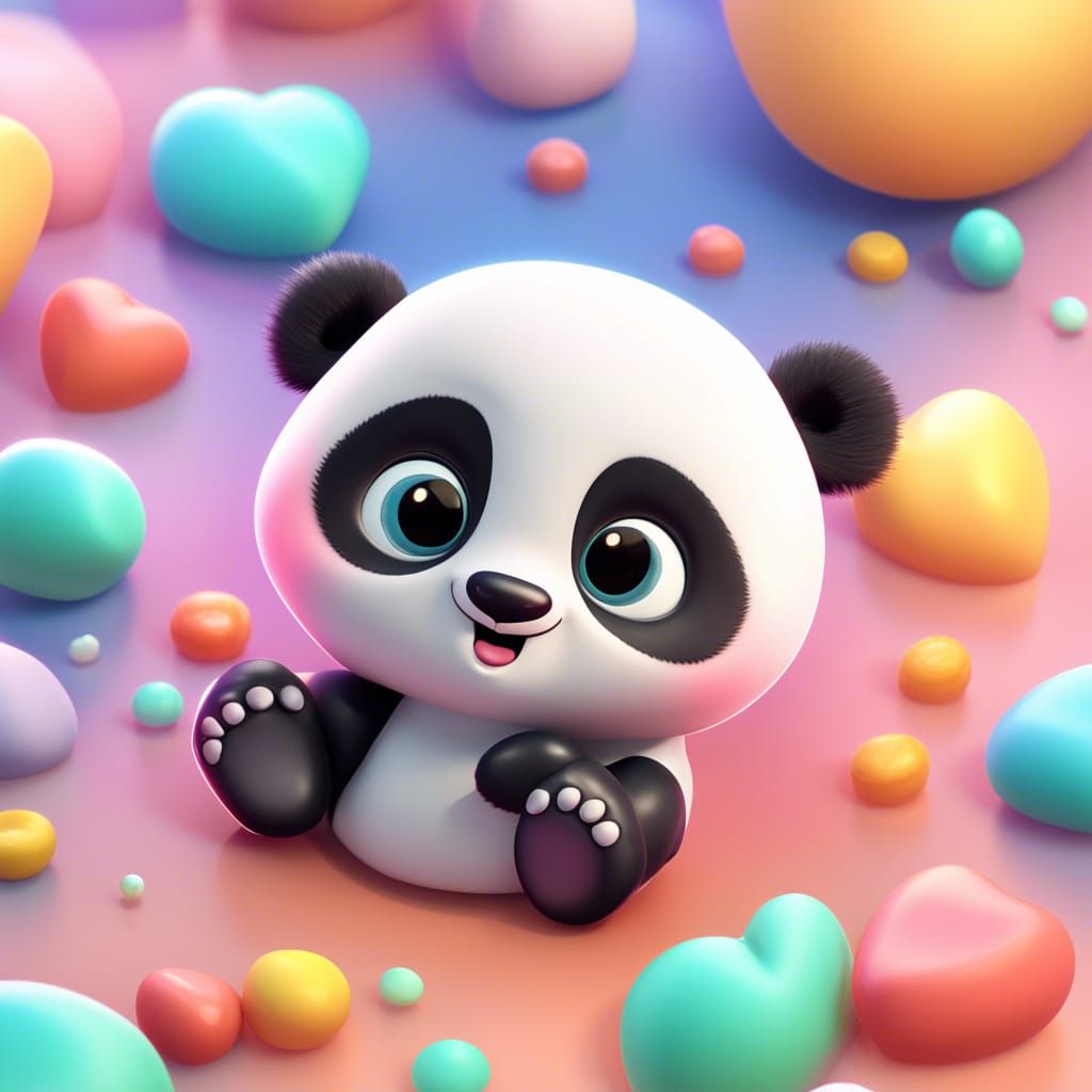 Cute Panda in Vibrant Cyberpunk Landscape