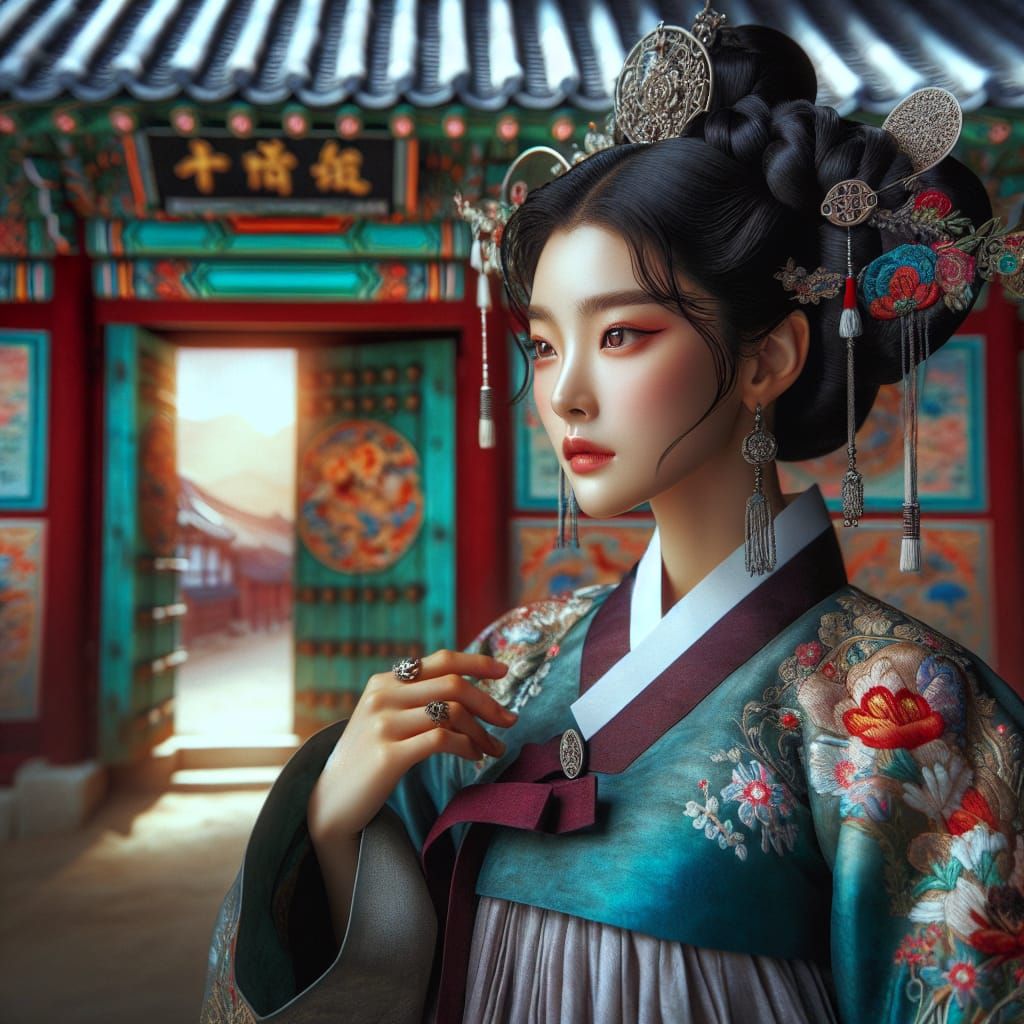 Majestic Korean Goddess Seonangsin in Traditional Hanbok
