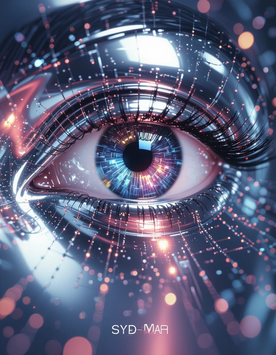 Futuristic Eye with Fiber Optics and Microchips