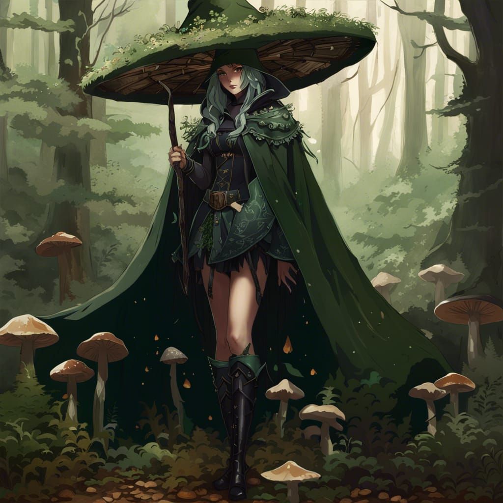 Surreal Forest Witch in a Mushroom Kingdom
