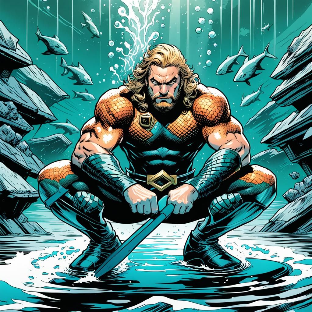 Aquaman in a Challenging Squat Pose