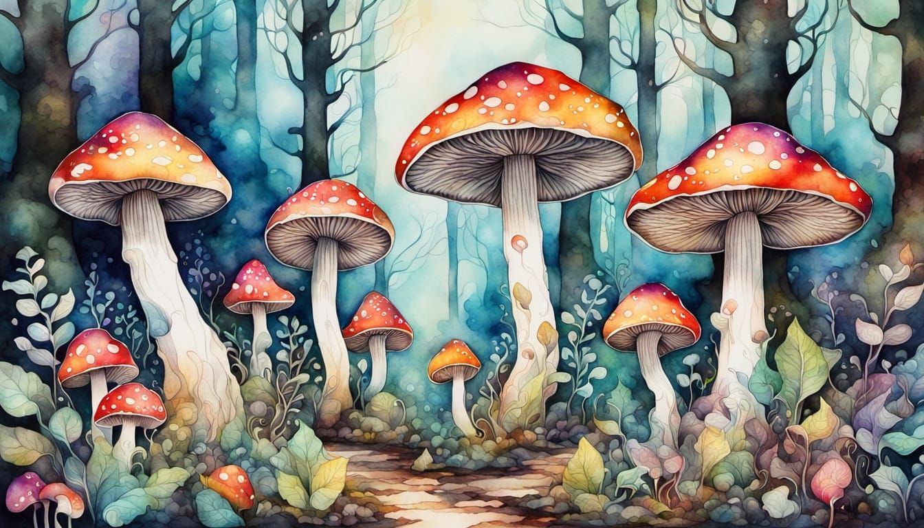 Ethereal Forest Scene in Dreamy Watercolor Style