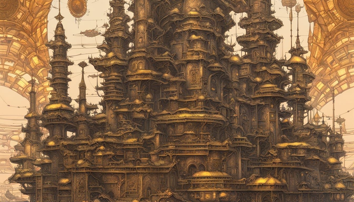 Gilt Babel in Yoshitaka Amano's Cyberpunk Style