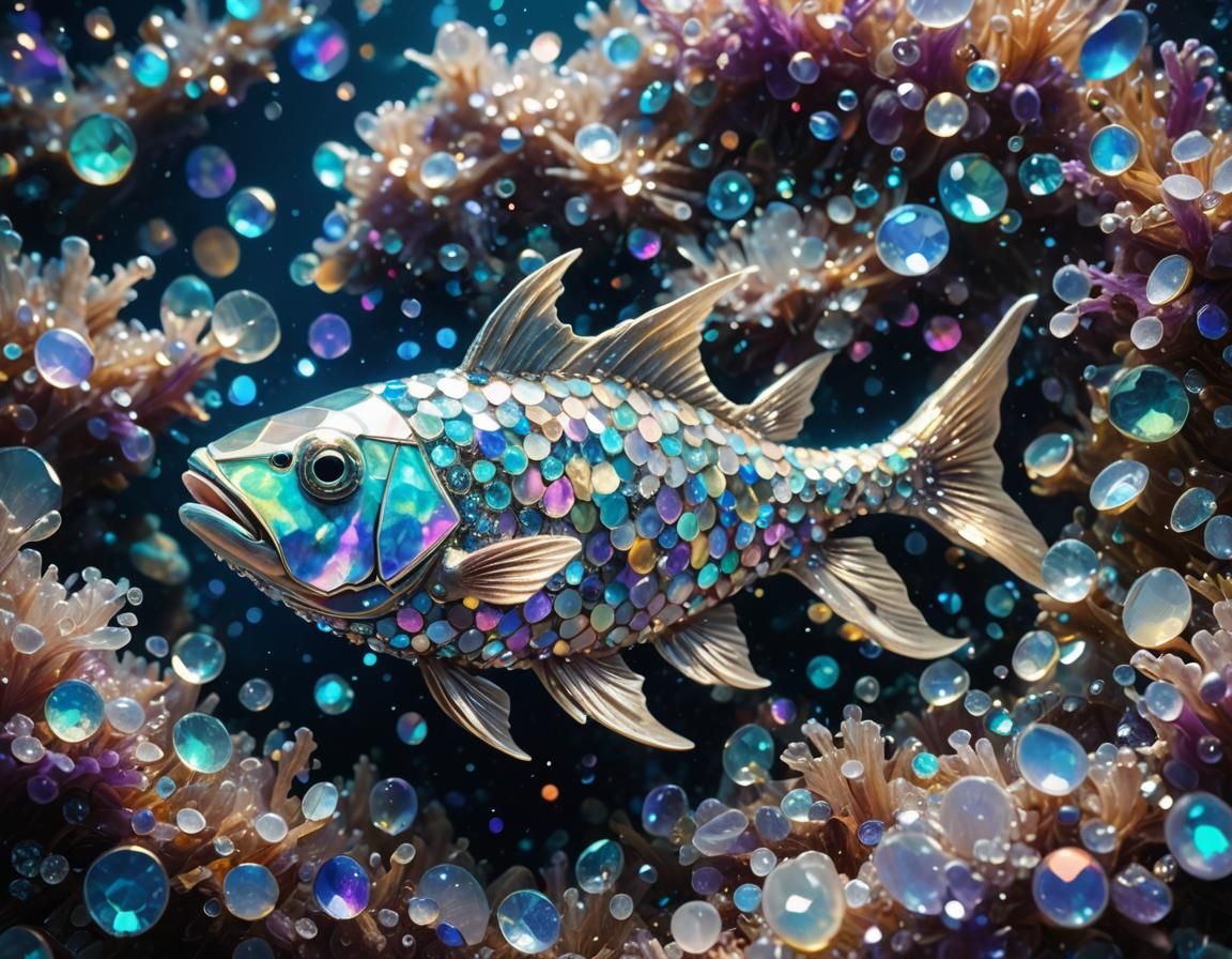 Mystical Diamond Fish in Opal Crystal Ocean