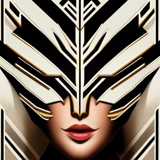 Art Deco Chevron Portrait in Gold and Black