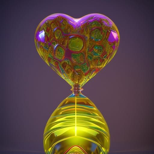 Psychedelic Robot Holds Crystal Heart