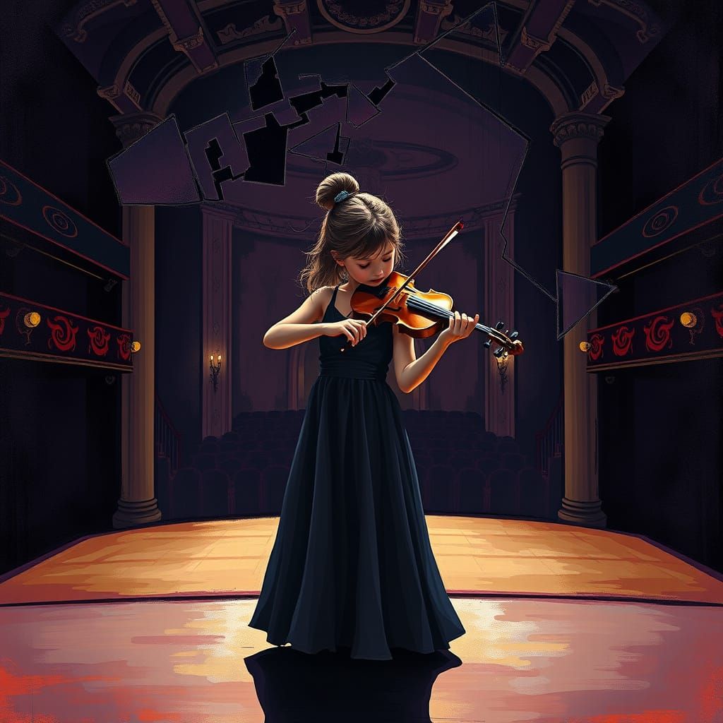 Girl Playing Violin in Cubist, Picasso-Inspired Style