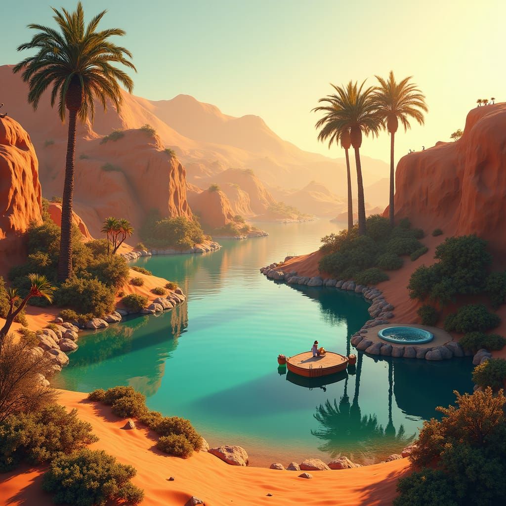 Surreal Desert Oasis in Detailed Matte Painting Style