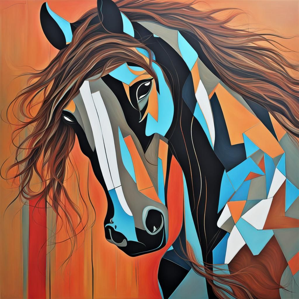 Vibrant Equine Abstract in Complementary Hues