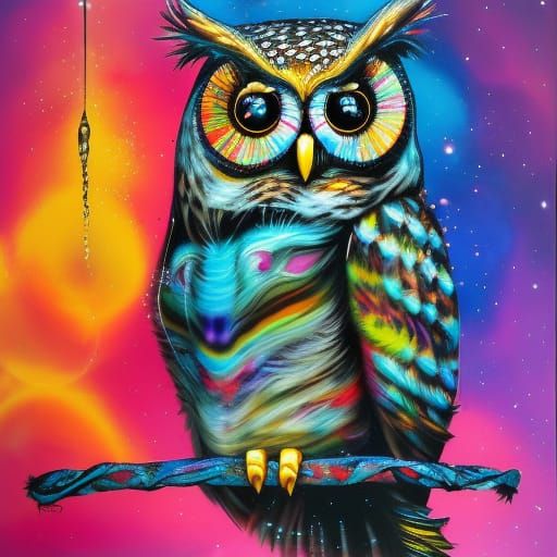 Stellar Owl Unleashed in Vibrant Graffiti