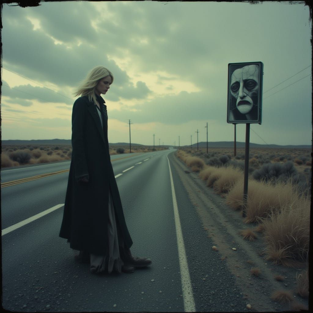 Eerie Highway Reflection in Dark Mystical Style