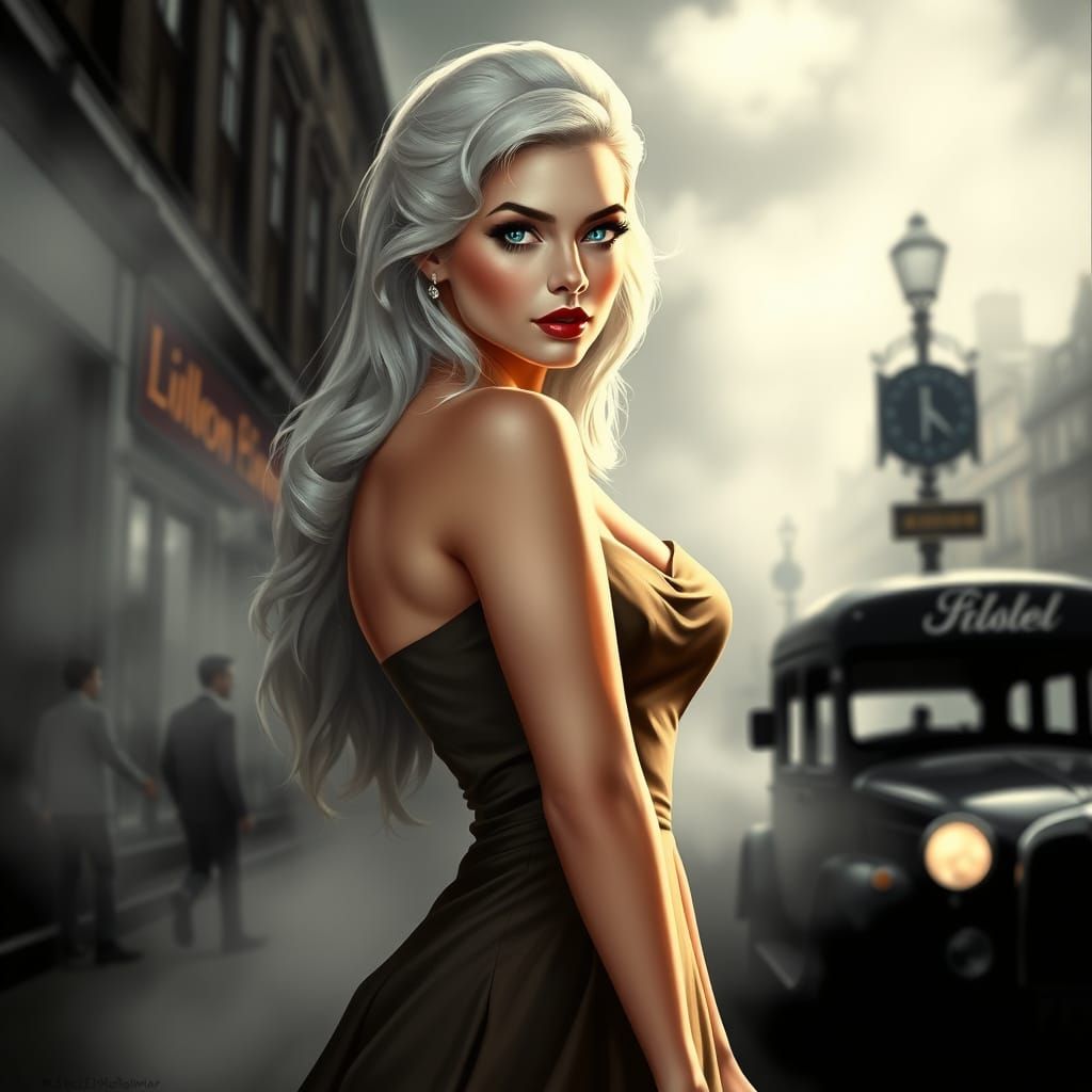 Swedish Pinup Goddess in Smoky London Night